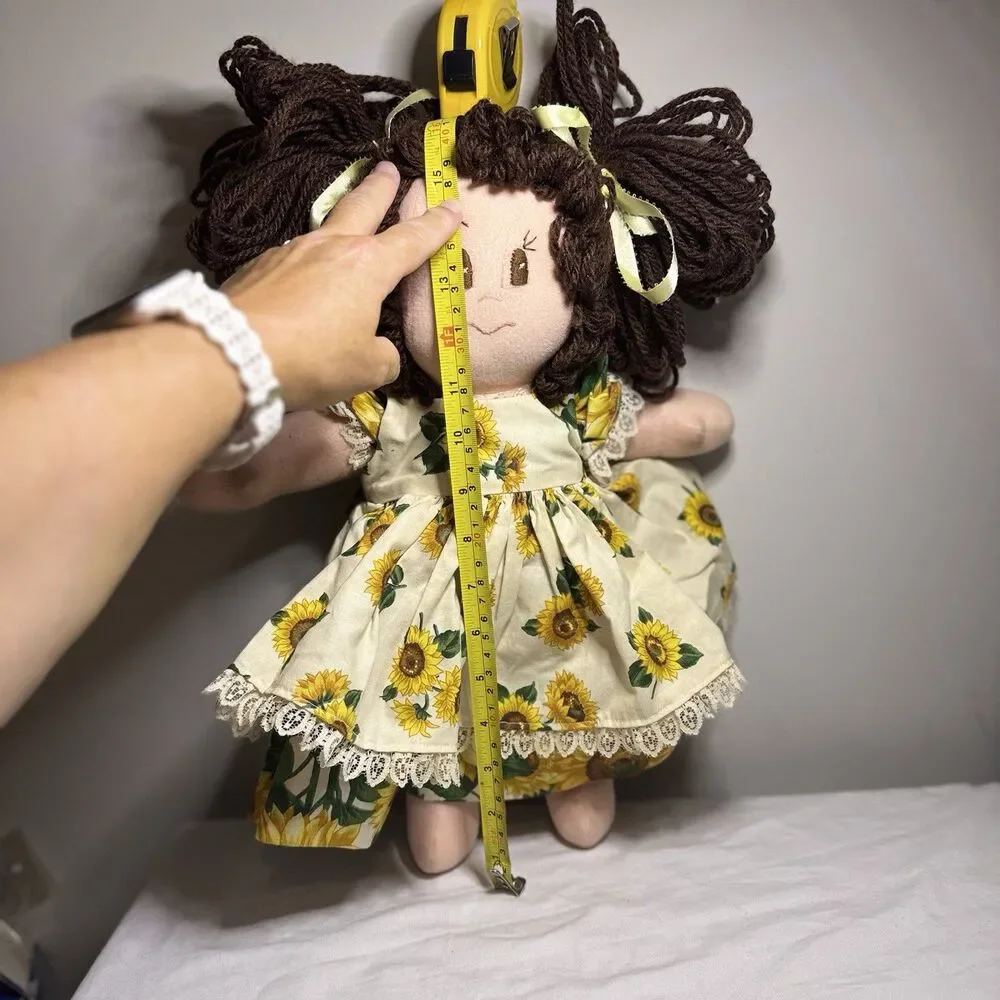 Traditional Hand Made Rag Doll Soft Body 17inches  Tall Sunflower Dress Pigtails